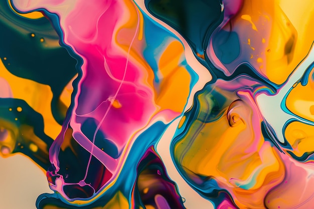 Photo vibrant abstract fluid art painting with bright colors and dynamic patterns