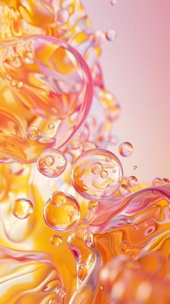 Vibrant Abstract Fluid Composition with Colorful Splashing Bubbles and Droplets