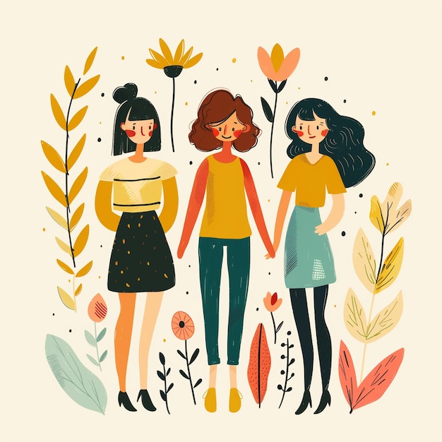 Photo vibrant abstract friends illustration with bold colors and stylish design