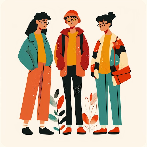 Photo vibrant abstract friends illustration with bold colors and stylish design