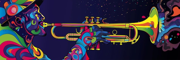 Photo a vibrant and abstract illustration of a jazz musician playing a trumpet symbolizing music cr