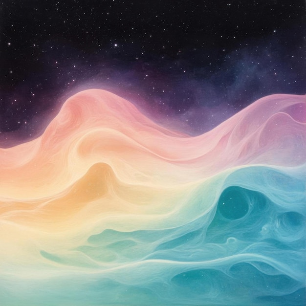 Photo vibrant abstract landscape featuring soft pastel waves and a starlit sky evoking tranquility