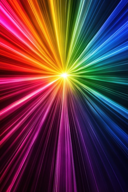 Photo vibrant abstract light rays in rainbow colors converging to a bright center