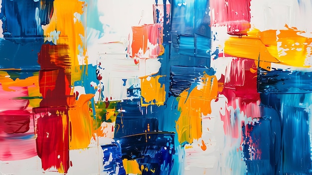 A vibrant abstract painting with bold strokes and contrasting colors