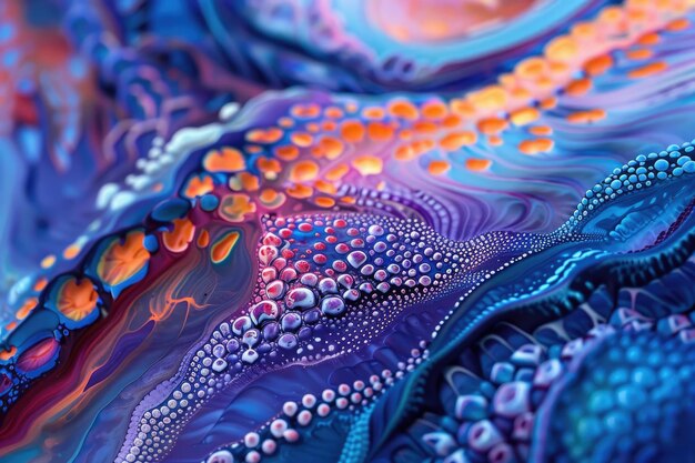 Vibrant abstract painting with intricate patterns and bold colors