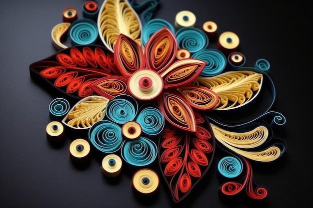 Photo vibrant abstract paper quilling art with swirls and patterns