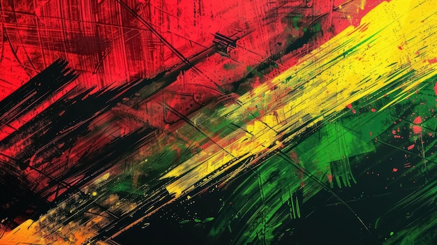 vibrant abstract reggae themed background with red yellow and green brush strokes