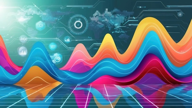 Photo a vibrant abstract representation of data analytics with colorful waves