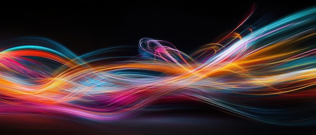 Photo a vibrant abstract representation of flowing light and color against a dark background