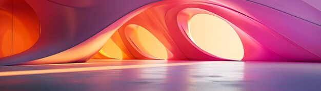 Photo vibrant abstract shapes a modern tranquil interior space with gradient lighting