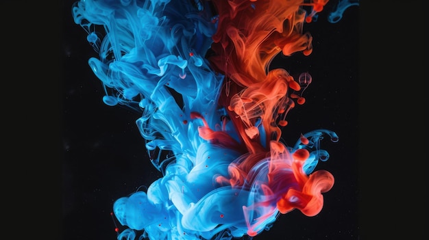 Vibrant Abstract Smoke Art with Red and Blue Swirling Colors on Black Background