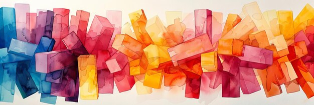 Vibrant Abstract Watercolor Painting with Geometric Shapes in Gradient Colors