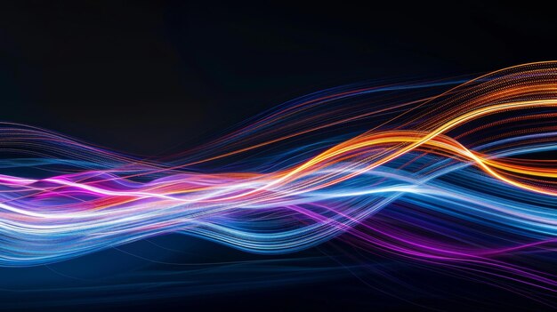 Photo vibrant abstract wavy lines on black background creating a contemporary futuristic technology