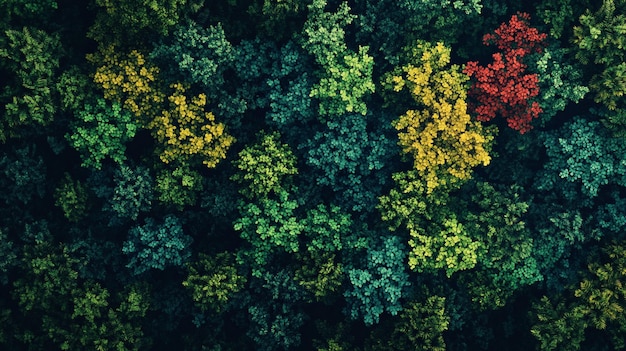 Photo vibrant aerial view of lush forest canopy with colorful foliage