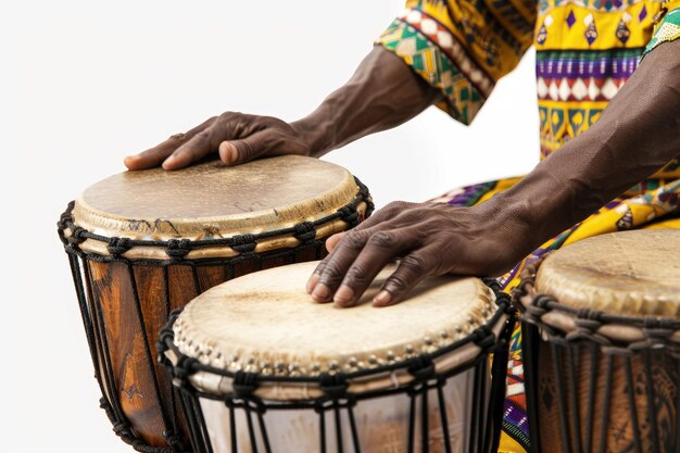 Photo vibrant african drumming and percussion instruments at a kwanzaa event set against white