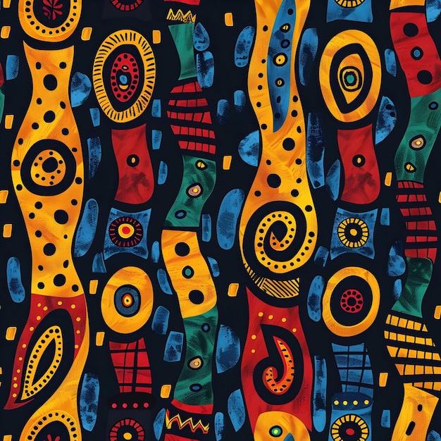 Vibrant African Ethnic Inspired Seamless Digital Pattern with Geometric Shapes and Bold Colors