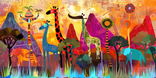 Photo vibrant african safari with wildlife and abstract elements creative interpretations of the wild aig62