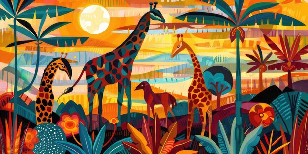 Photo vibrant african safari with wildlife and abstract elements creative interpretations of the wild aig62