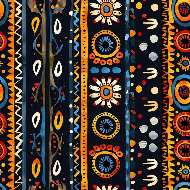 Vibrant African Tribal Ethnic Pattern with Repeating Geometric Motifs