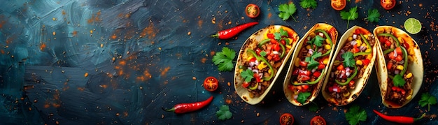 Vibrant Al Pastor Taco Banner with Space for Text Overlay