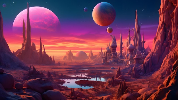 vibrant alien landscape under a twomoon sky