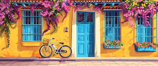 A Vibrant Alleyway In Cartagena Cartoon style