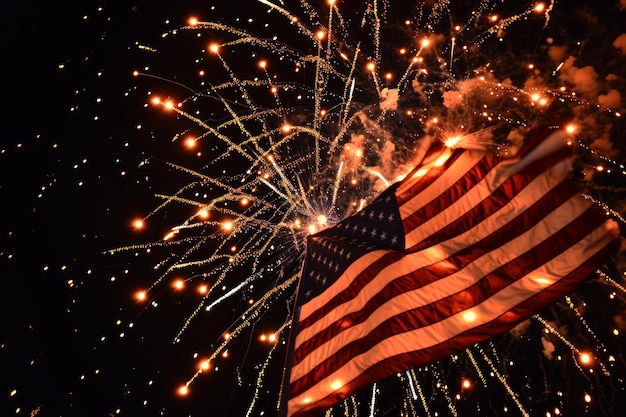 Vibrant American flag fireworks Generate Ai