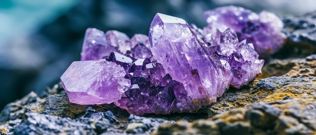 Vibrant Amethyst Crystal Cluster on Rock