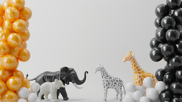 Photo vibrant animalshaped balloons like elephants and lions filling the sides of a blank space