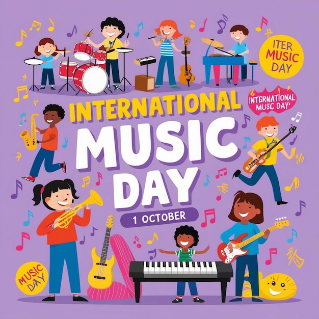 Photo vibrant animated poster celebrating international music day on october 1st