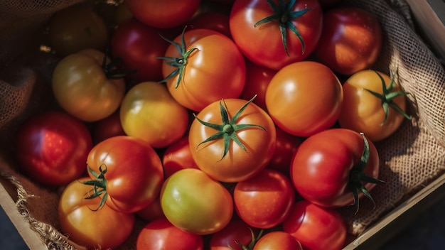 A vibrant and appetizing closeup photograph of fresh ripe tomatoes