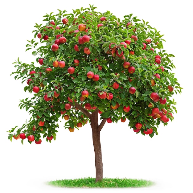 Vibrant Apple Tree Laden with Ripe Red Apples Isolated on White Background