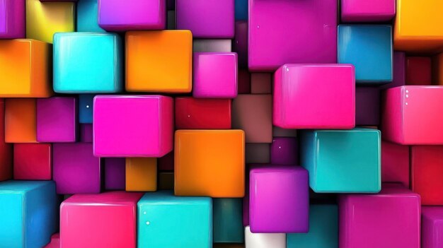 A vibrant arrangement of colorful 3D cubes creating a playful and dynamic visual effect