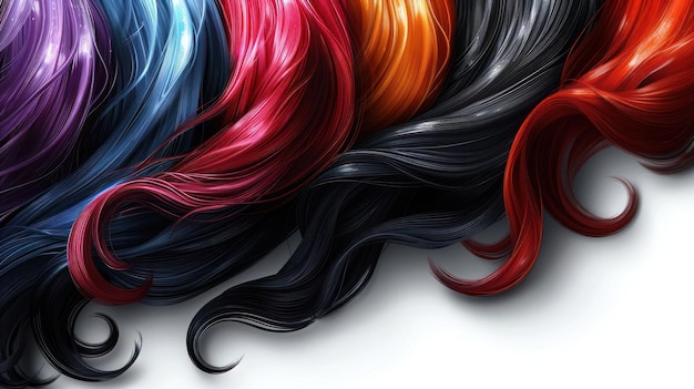 Photo a vibrant array of colorful hair strands showcasing various shades and textures