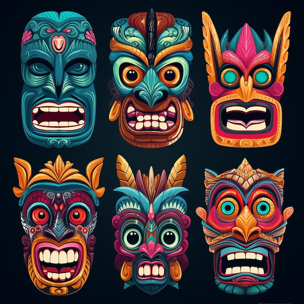 Vibrant Array of Colorful Tiki Masks Collection