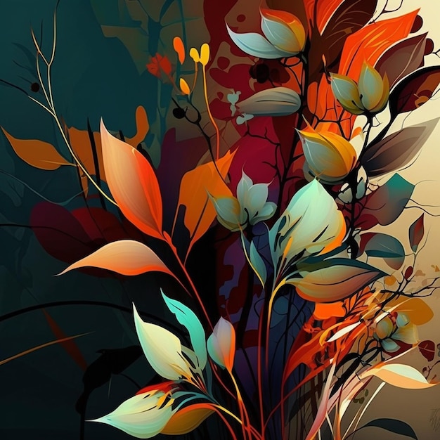 Vibrant art background Digital generated wallpaper design with flowers