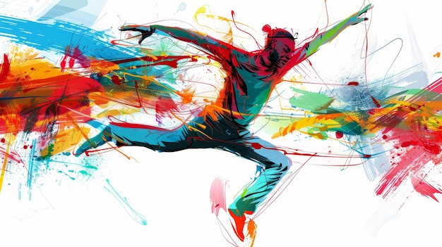 Photo vibrant art capturing the essence of dance with lively expressive brushwork