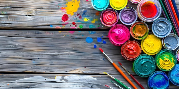 Vibrant art supplies on table