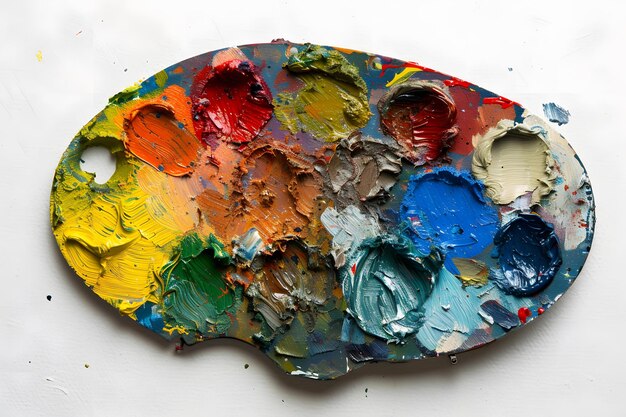 Photo vibrant artist palette filled with mixed paints