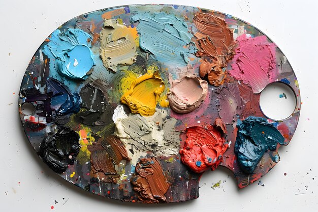 Photo vibrant artists palette filled with rich paints and textures