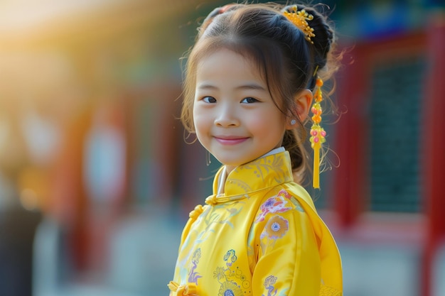 Vibrant Asian Child Radiates Joy In Stunning Yellow Outfit