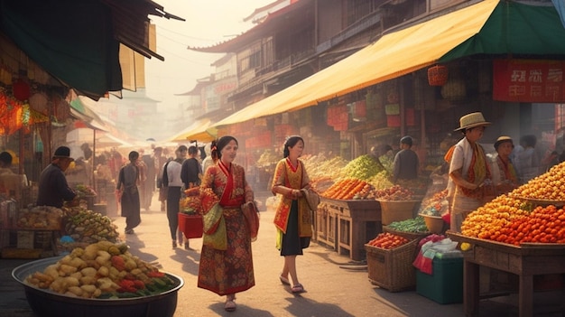 Vibrant Asian Street Market