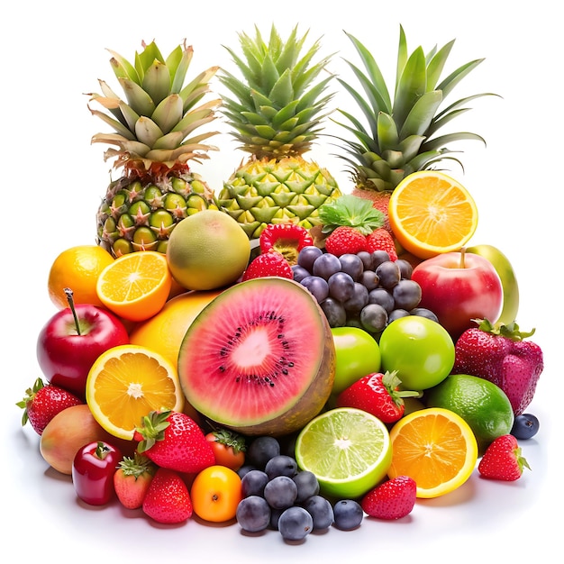 Vibrant Assorted Fresh Fruits on White Background