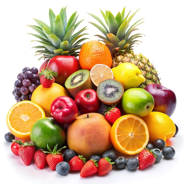 Vibrant Assorted Fresh Fruits on White Background