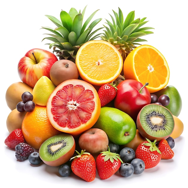 Vibrant Assorted Fresh Fruits on White Background