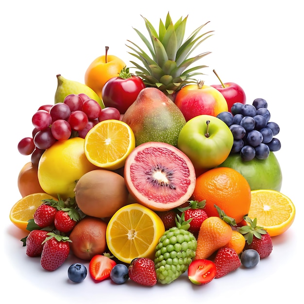 Vibrant Assorted Fresh Fruits on White Background