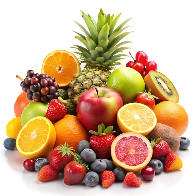 Vibrant Assorted Fresh Fruits on White Background