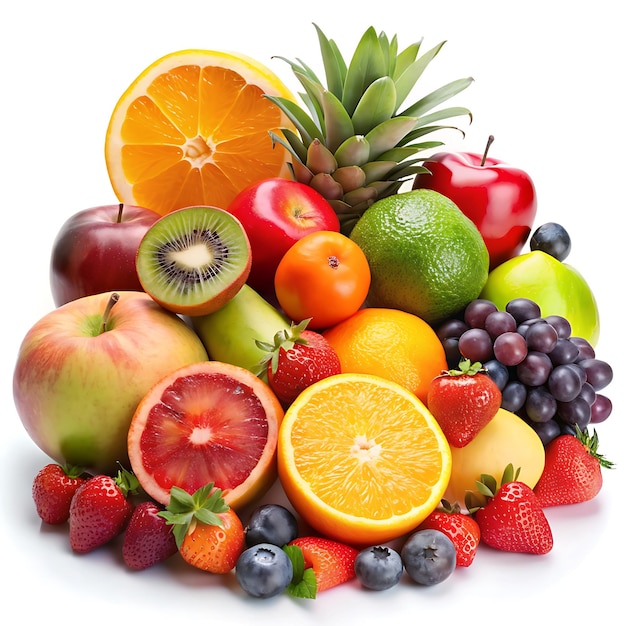 Vibrant Assorted Fresh Fruits on White Background