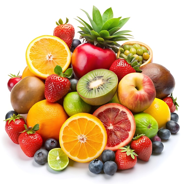 Vibrant Assorted Fresh Fruits on White Background