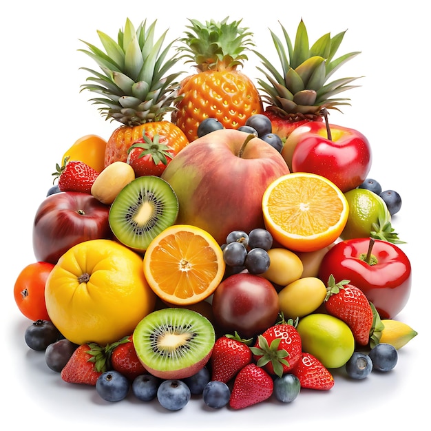 Vibrant Assorted Fresh Fruits on White Background